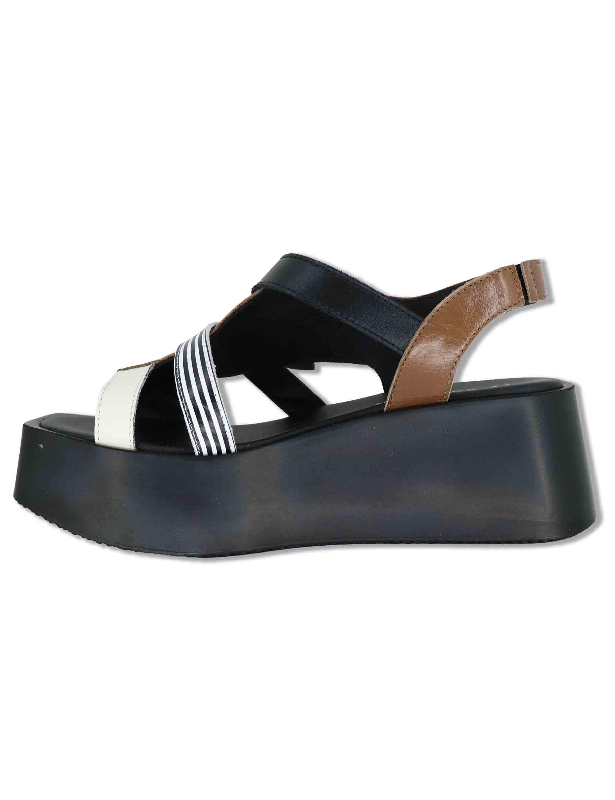 Sandali donna in pelle cuoio con incroci e zeppa in gomma leggera ZE14 4 Le Bohemien 