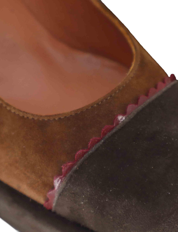 Decollete donna in camoscio marrone con cinturino e tacco alto 9619Z 014 Les Venues 