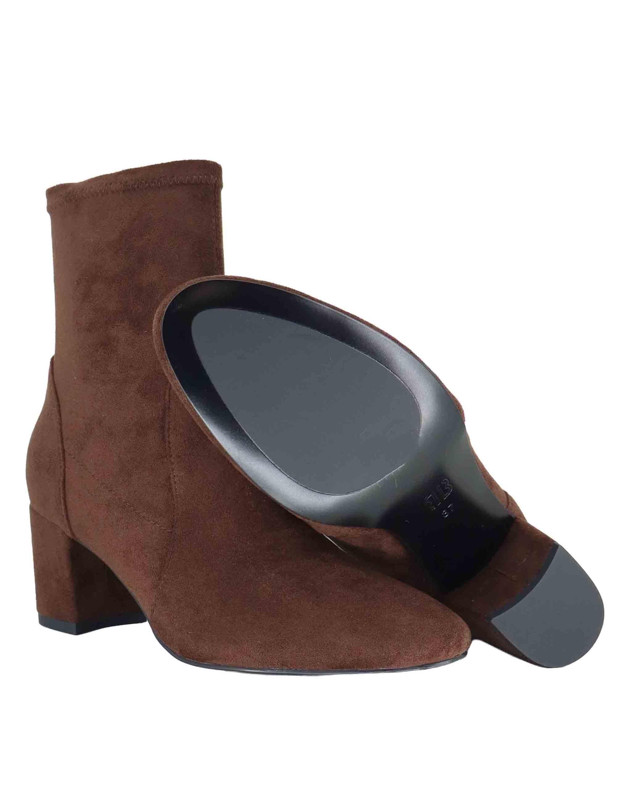 Stivaletti donna in tessuto elasticizzato marrone con tacco medio 506T82VK 90 Bibi Lou 