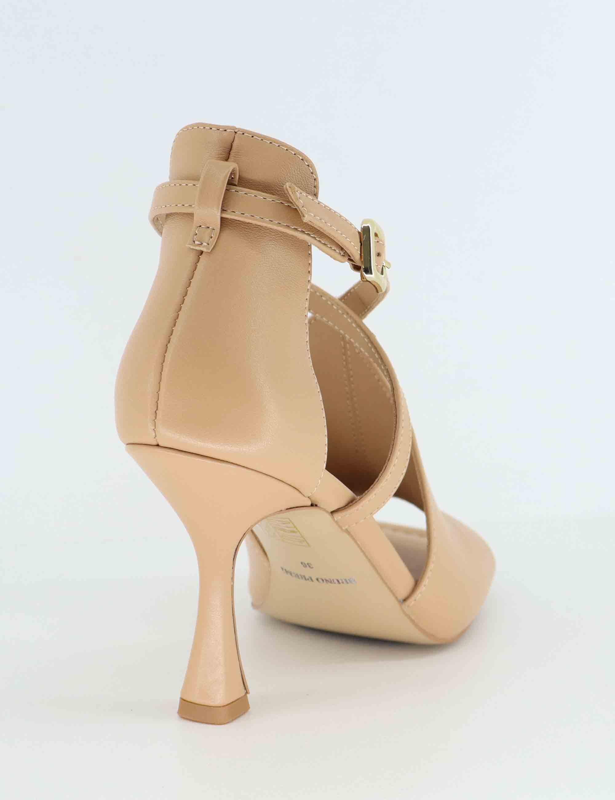 Sandali donna in pelle beige con cinturino alla caviglia tacco alto BL5605X 017 Bruno Premi 