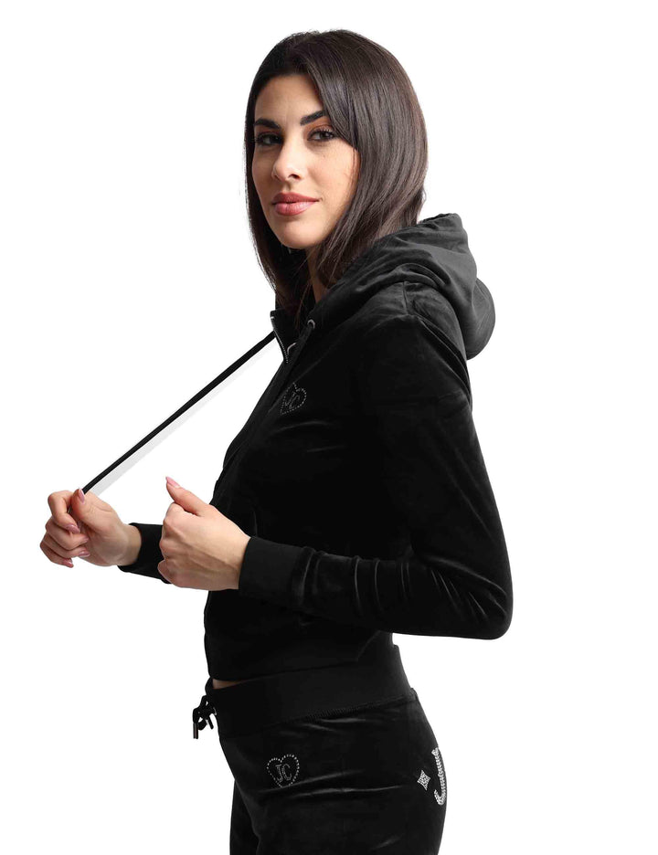 Felpe donna Rodeo Robertson in tessuto nero con cappuccio e zip VEJB70312WPF J00 Juicy Couture 