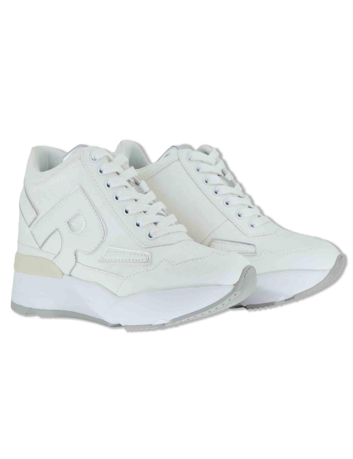 Sneakers donna stivaletto in pelle e tessuto bianco con zeppa alta 4537-84584 2 Ruco Line 