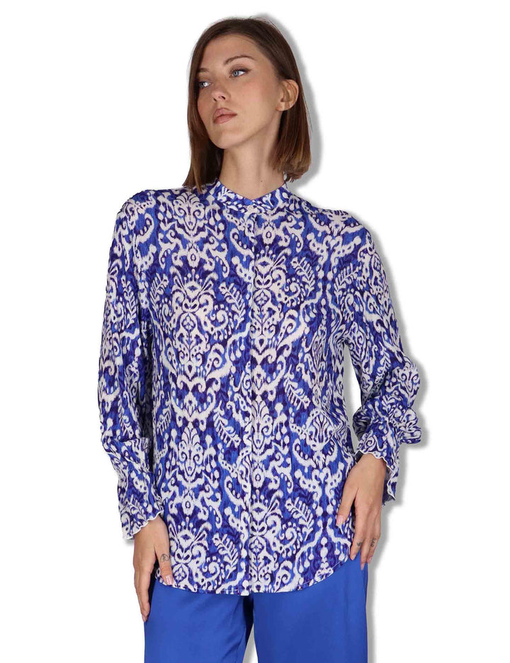 Camicie donna Dreamscape Ikat in viscosa blu stampata maniche lunghe JM558550671 D8098 Maliparmi 