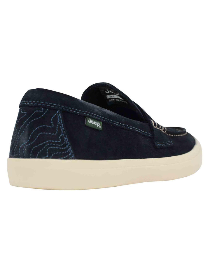 Mocassini uomo Moki Suede in camoscio blu con suola in gomma bianca JM41111A 016 Jeep 
