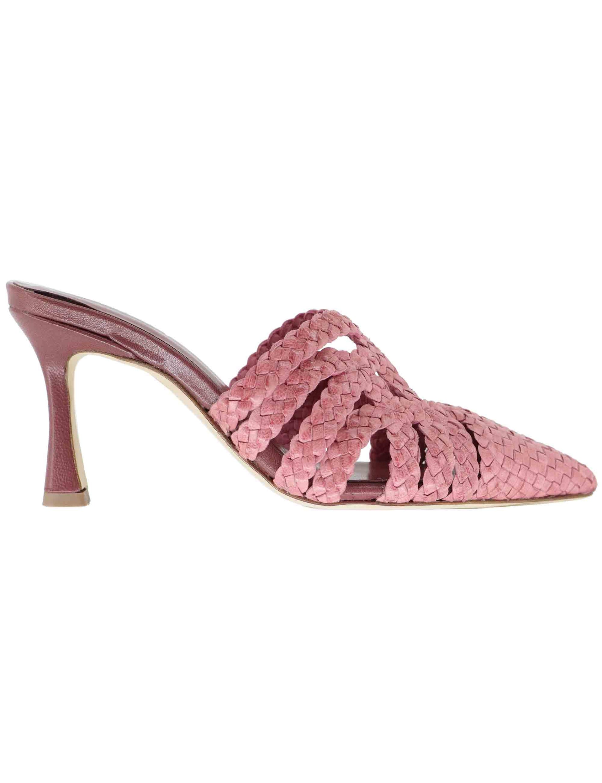 Mule donna in pelle intreciata rosa con tacco alto CH2500/RT 066 L'Arianna 