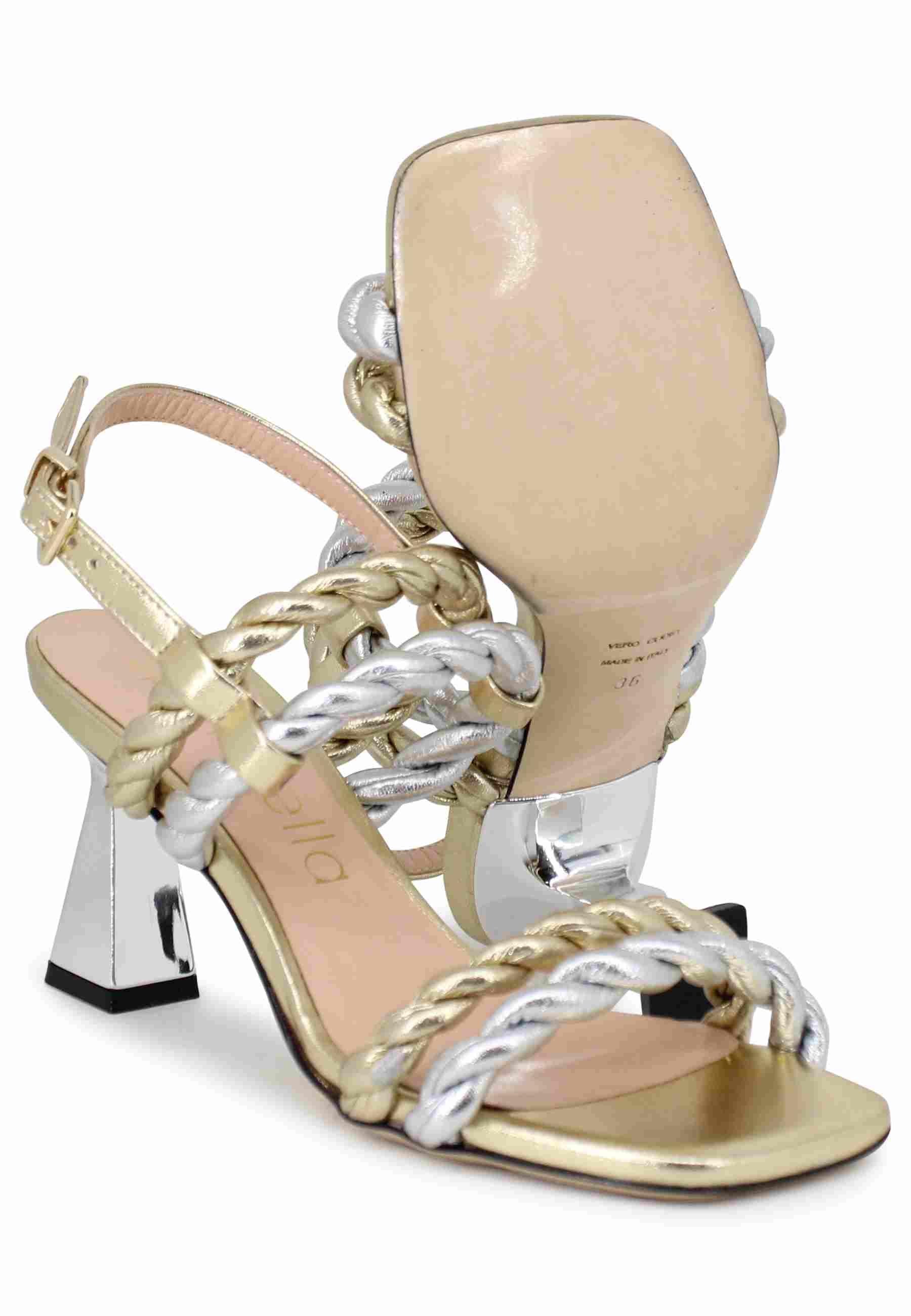 Sandali slingback donna in pelle oro e argento con tacco argento SP7127 600 Spatarella 