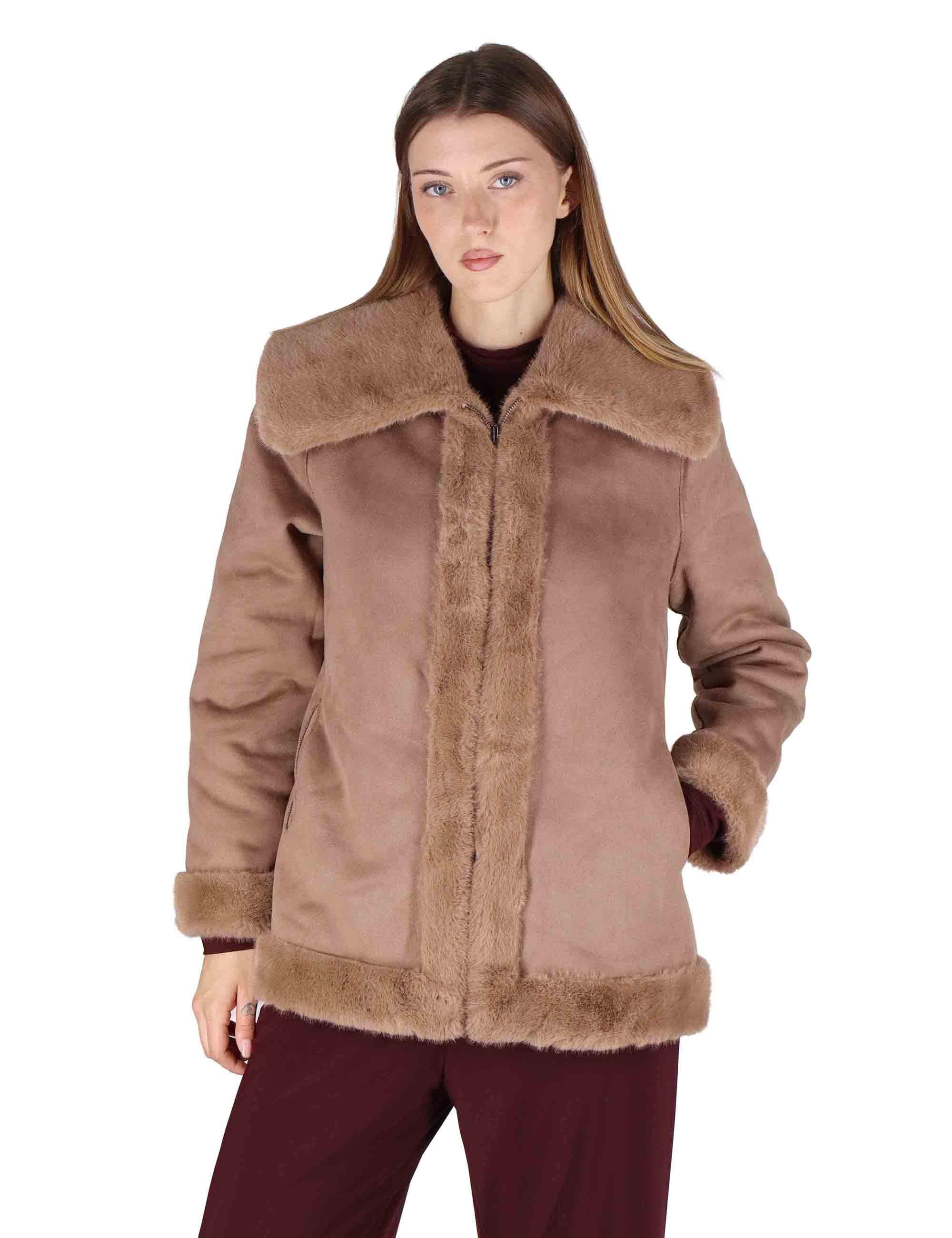 Giacche reversibili donna in eco fur marrone con zip SP25310 BROWN Spatarella 