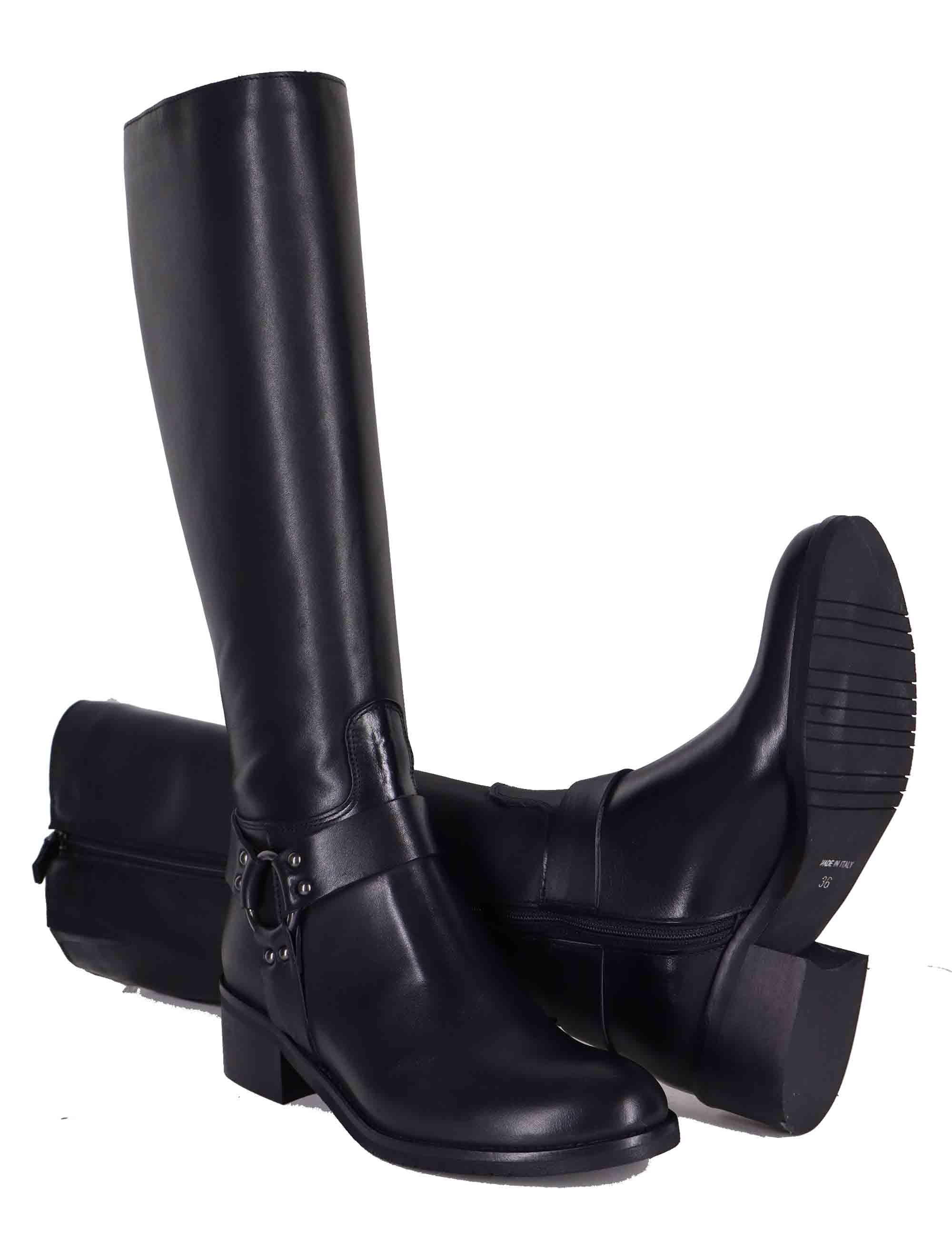 Stivali donna in pelle nera con tacco basso e cavigliera SPSTPR6005 001 Spatarella 