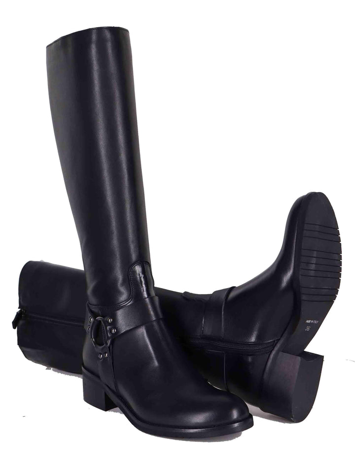 Stivali donna in pelle nera con tacco basso e cavigliera SPSTPR6005 001 Spatarella 