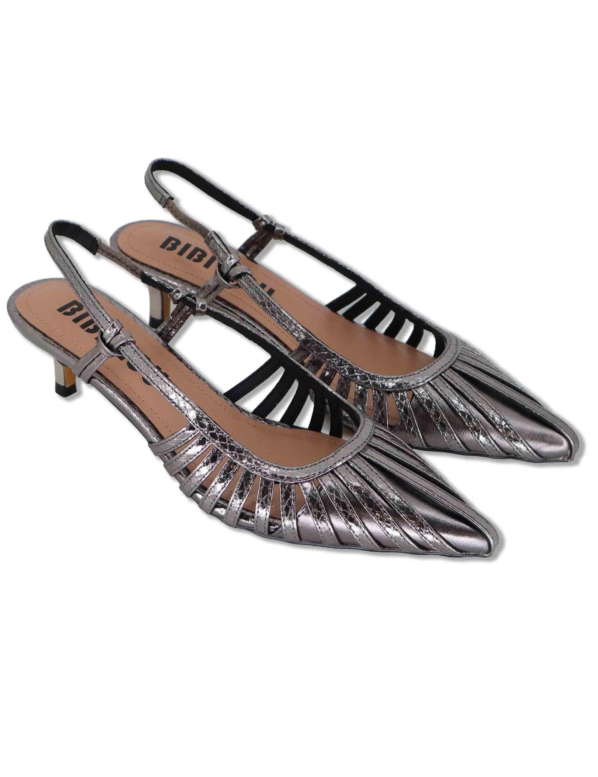 Decollete donna slingback in pelle laminata canna di fucile tacco basso Zin 774Z94HG 09-PLOMO Bibi Lou 