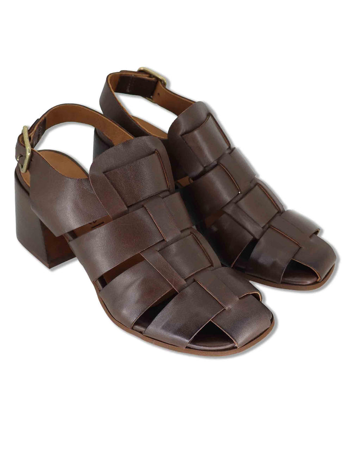 Sandali donna in pelle marrone con fibbia posteriore e tacco in cuoio SP6519 014 Spatarella 