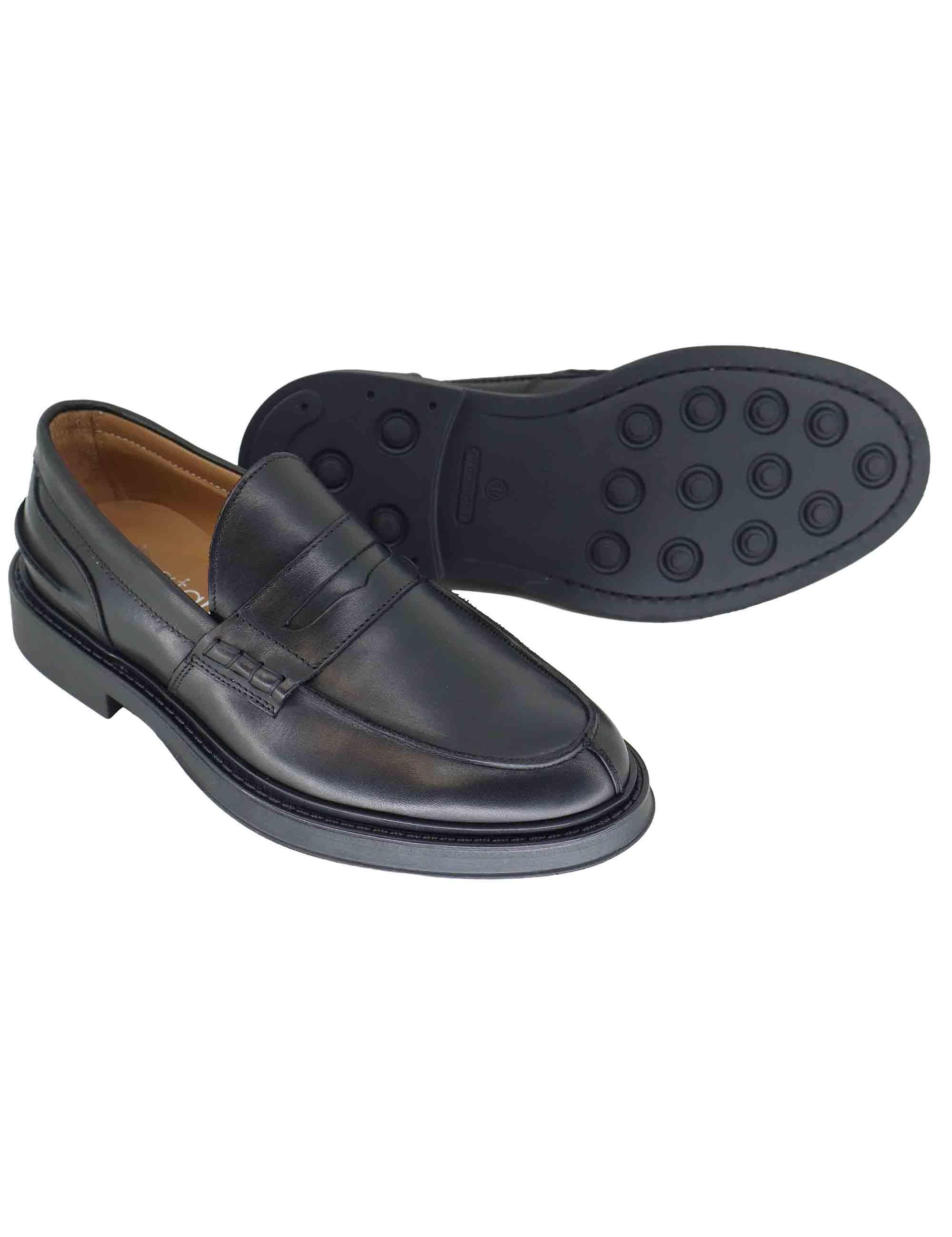 Mocassini uomo in pelle nera con suola in gomma SP030 001 Spatarella 