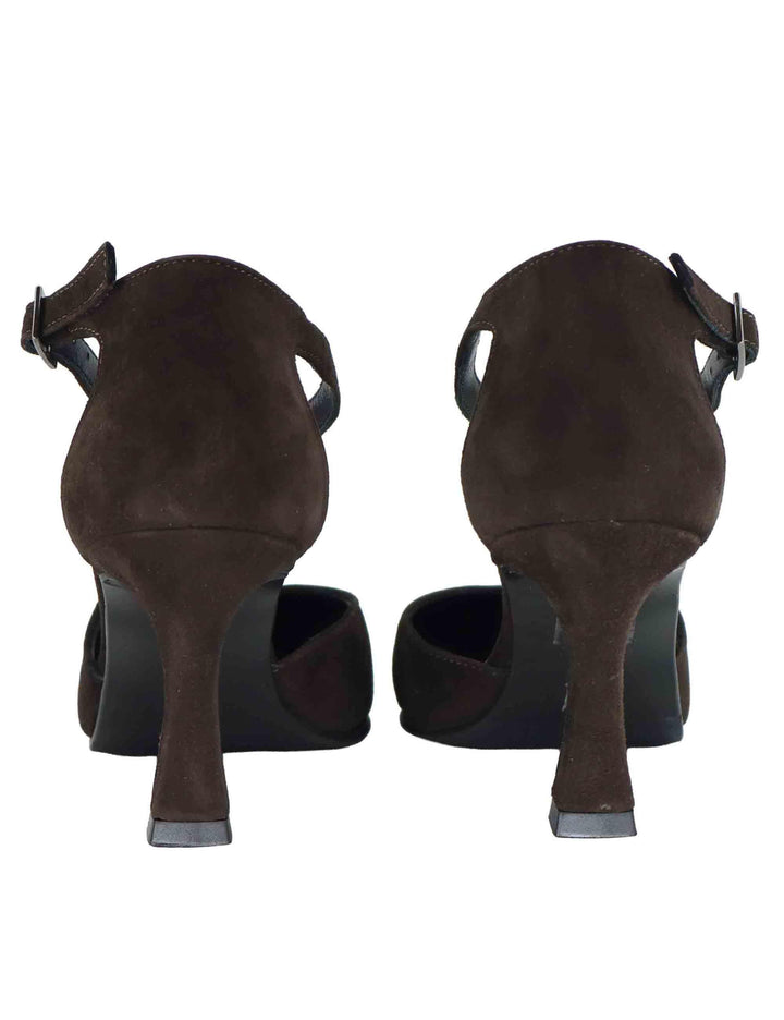 Decollete donna Mary Jane in camoscio testa di moro con cinturino obliquo tacco alto A102 014 Tattoo 