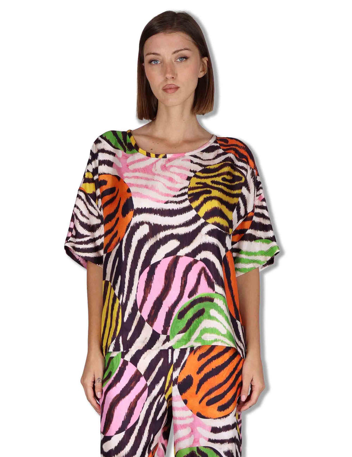 Camicie donna Collection Print in seta bianca a fantasia con maniche a 3/4 JM559031027 B1141 Maliparmi 