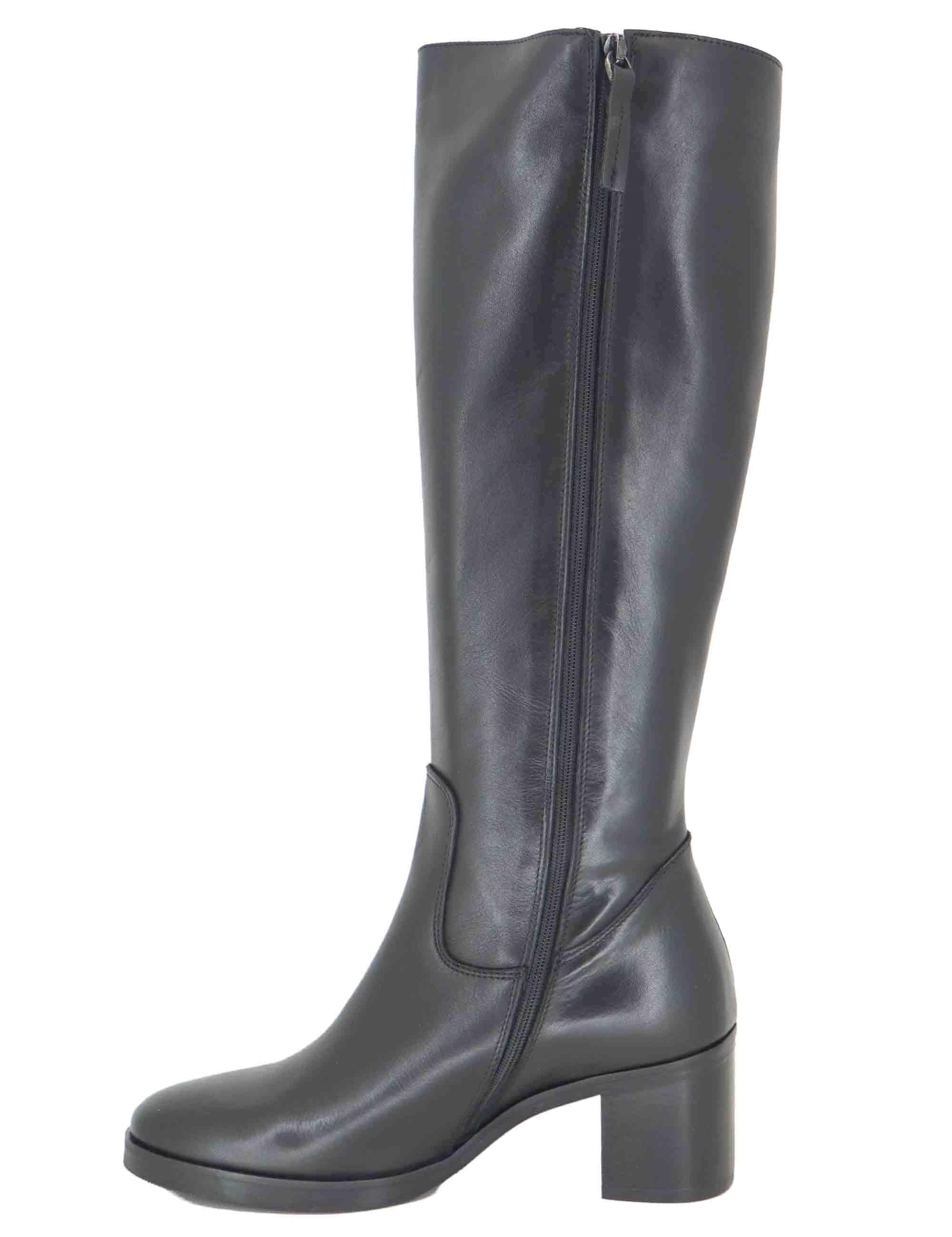 Stivali donna in pelle nera con tacco alto in cuoio e zip laterale SPST6000 001 Spatarella 