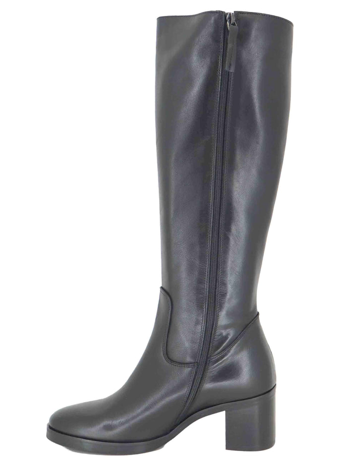 Stivali donna in pelle nera con tacco alto in cuoio e zip laterale SPST6000 001 Spatarella 