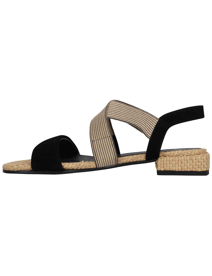 Sandali donna in tessuto beige e camoscio nero con tacco basso AGILE 001 Daniele Ancarani 