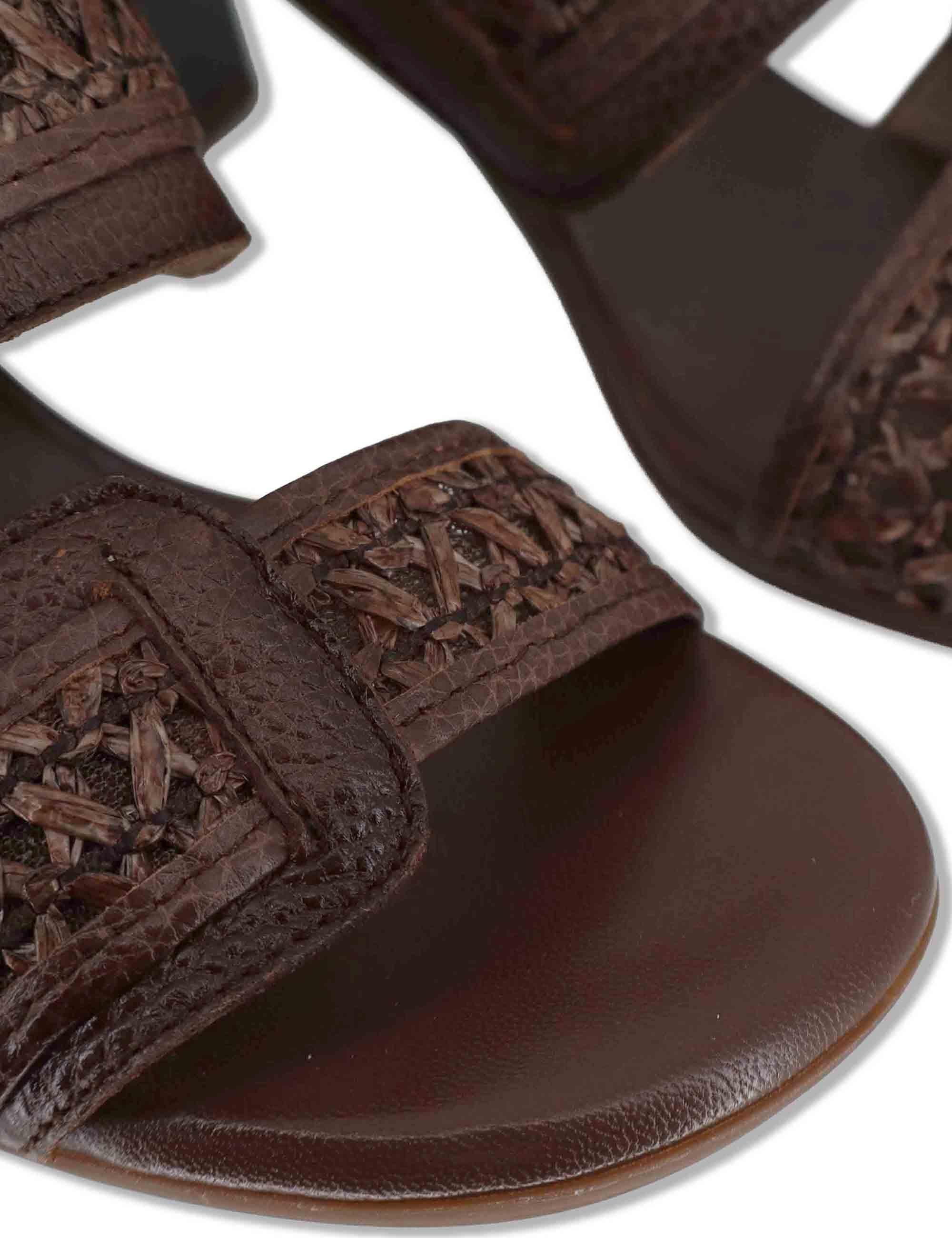 Sandali donna in pelle cuoio con doppia fascia e tacco alto RHV264747 AVELLANA Hispanitas 