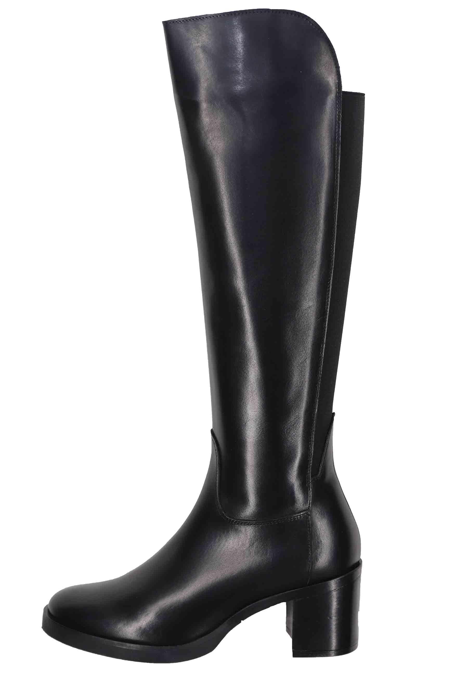 Stivali donna in pelle nera con ghetta al ginocchio e punta tonda SPST3001 001 Spatarella 