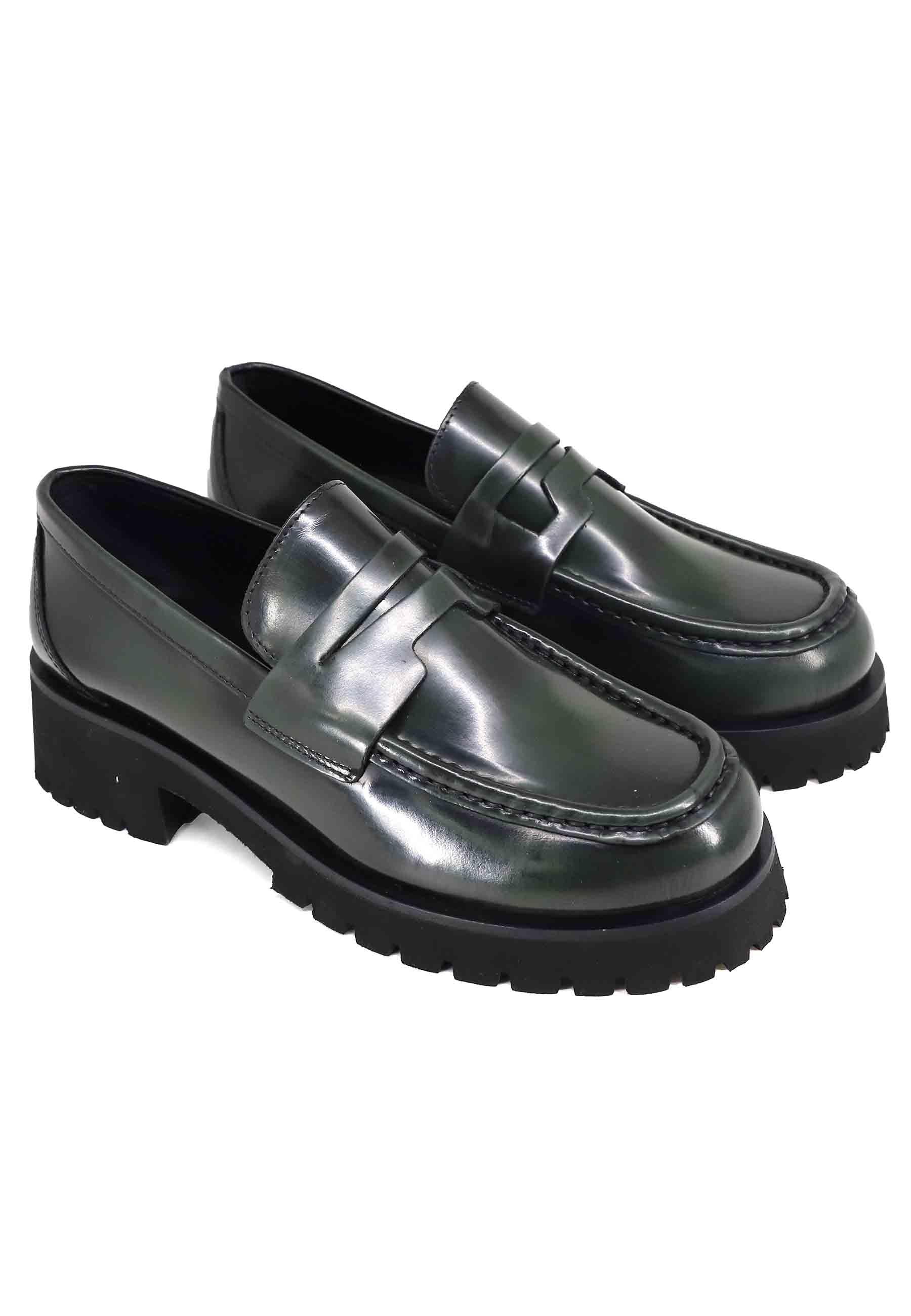 Mocassini donna in pelle lucida verde con suola carrarmato SMC61 005 Poesie Veneziane 