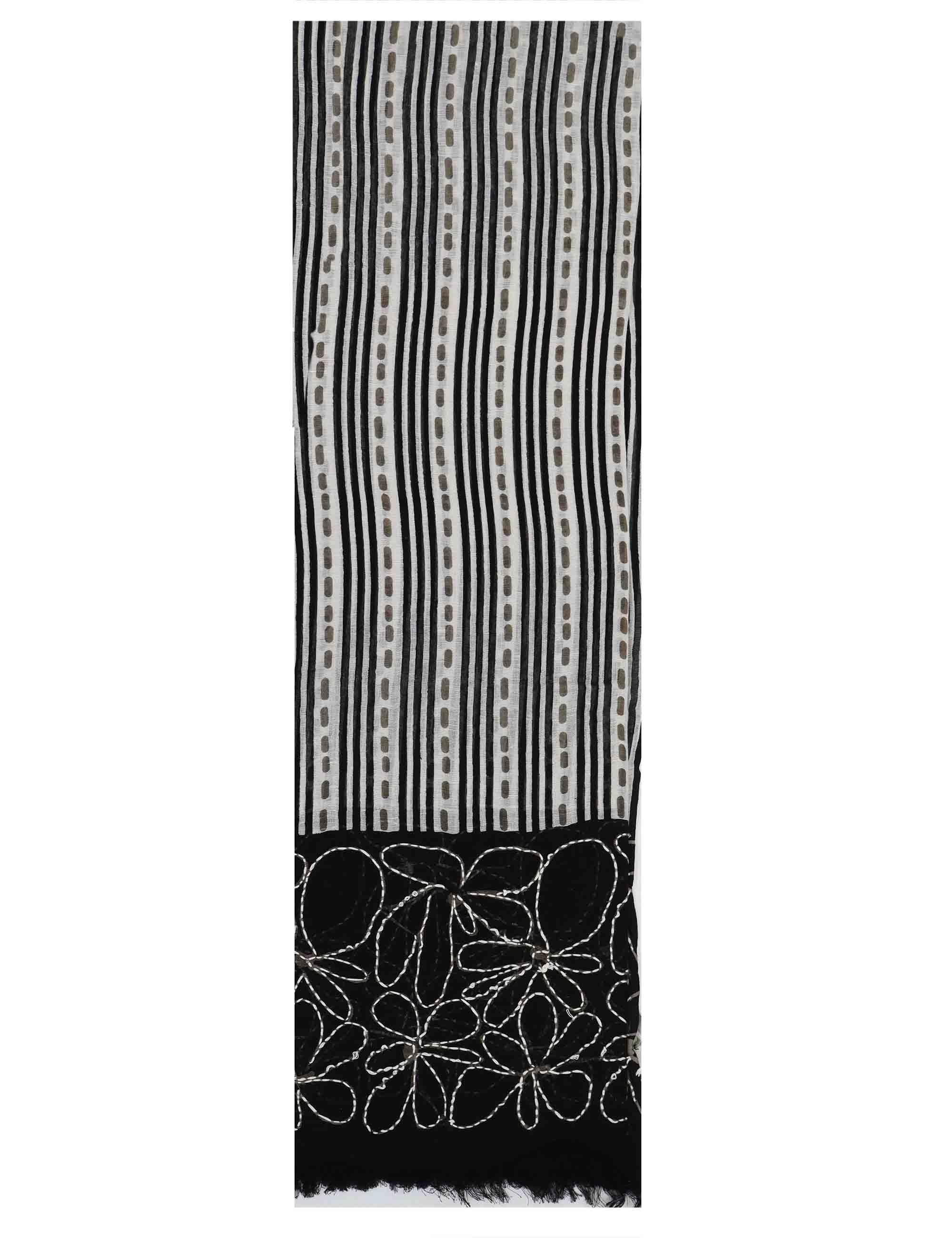 Stole maxi donna in misto lino a righe nere con pois Righe 60260017 0012 Pyaar 