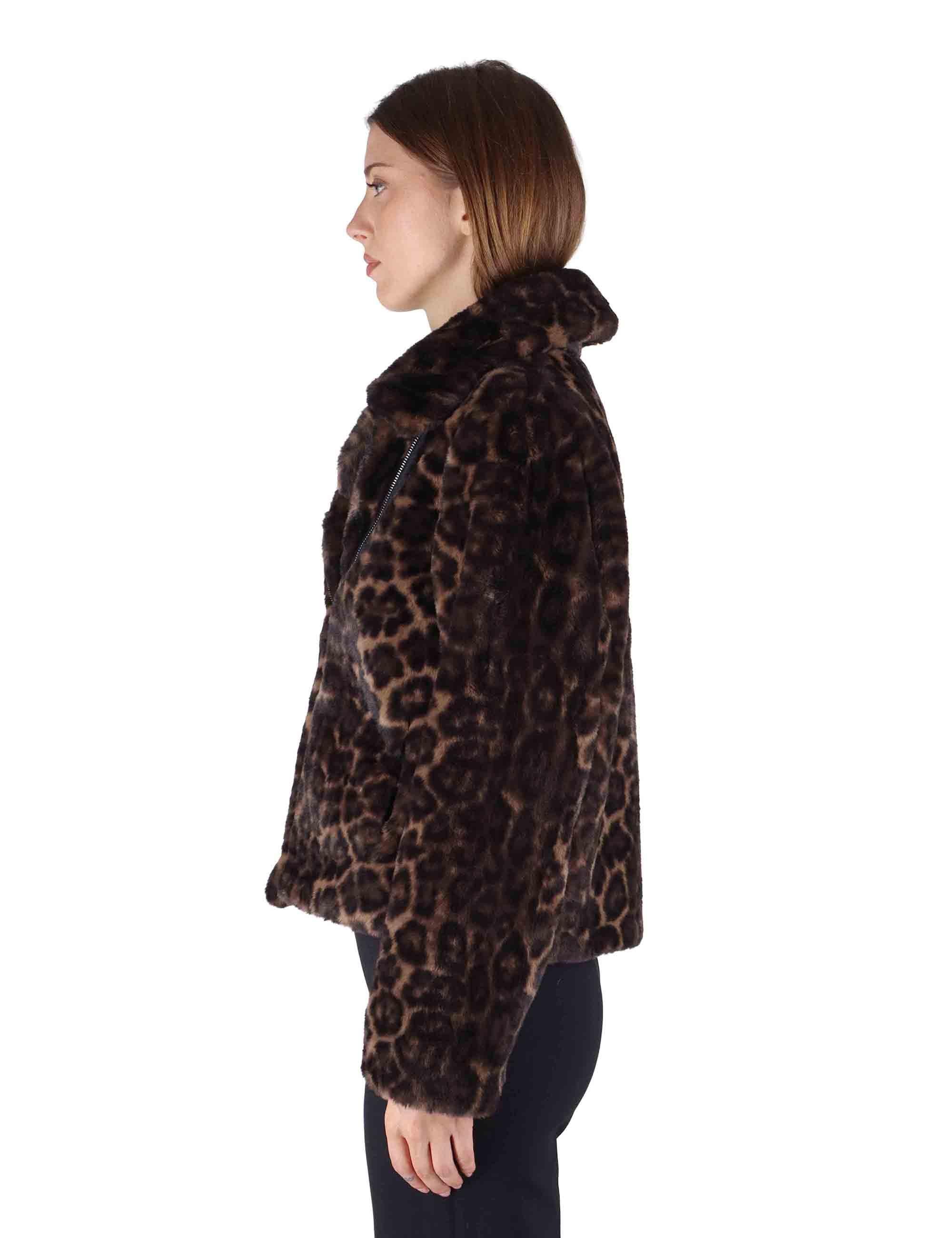 Bomber donna in eco fur animalier con zip effetto pelliccia SP25313 GREY LEOPARD Spatarella 