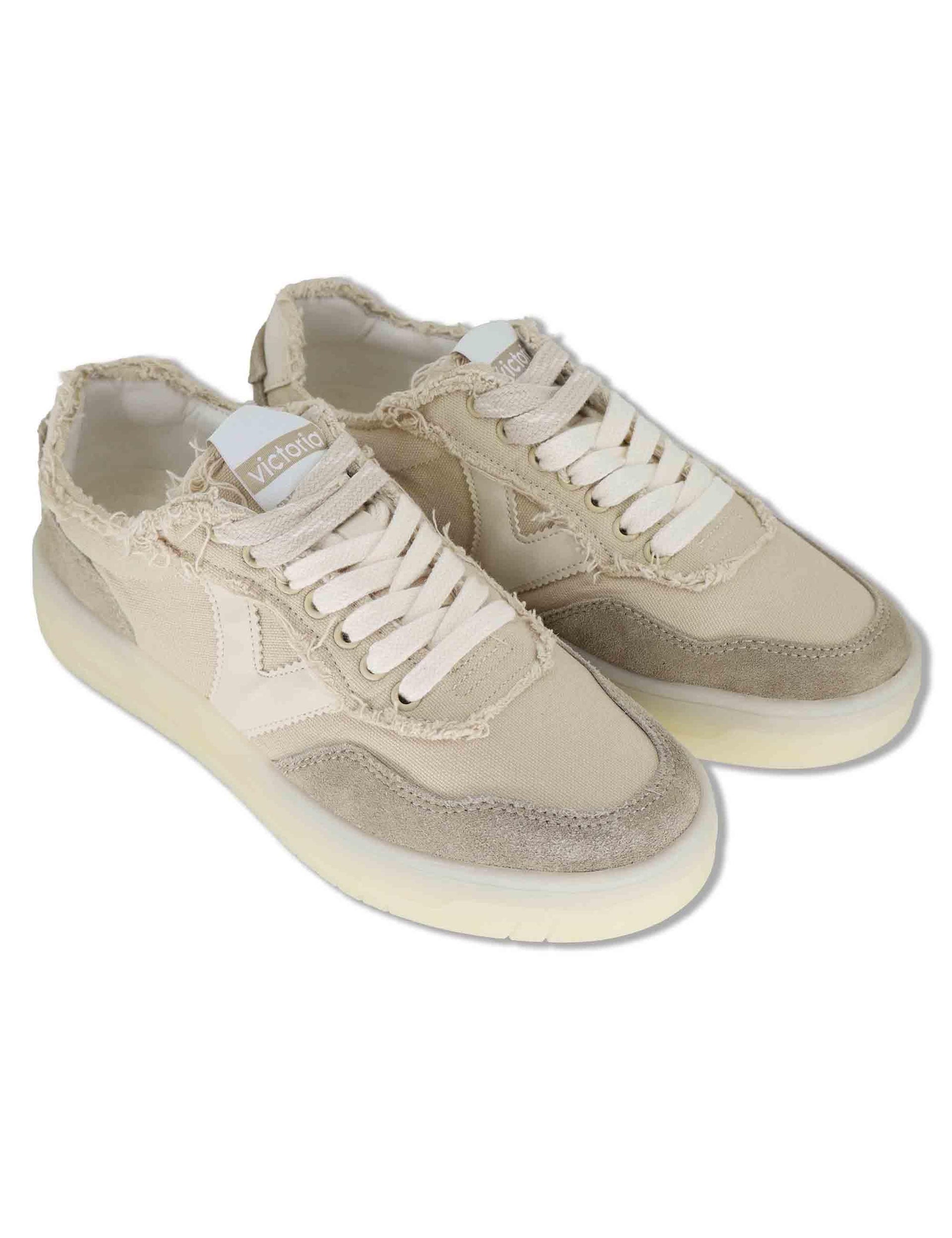 Sneakers donna Seul in tessuto e pelle beige con suola alta 1257146 80_Beige Victoria 