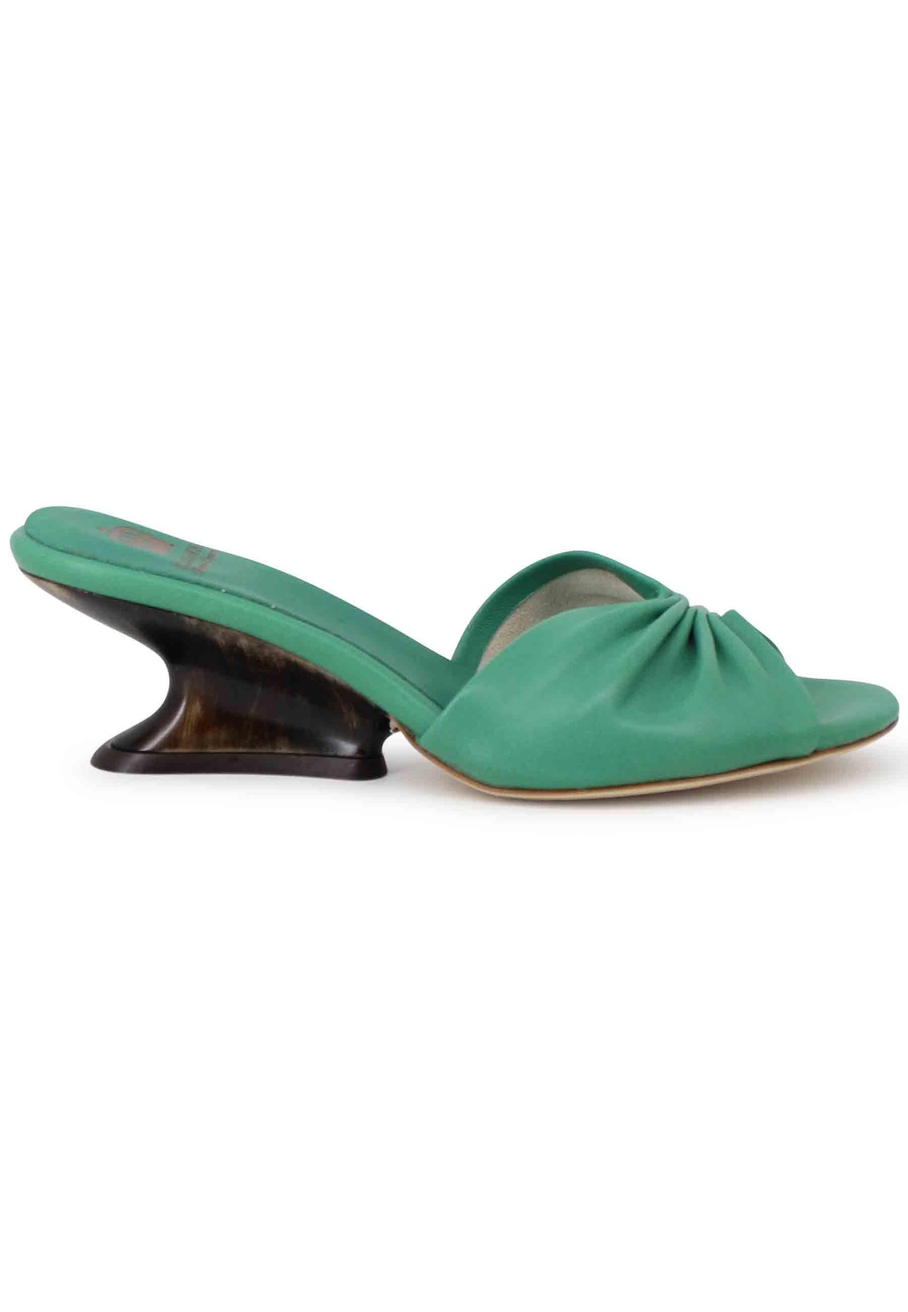 Sandali donna in pelle verde con zeppa bassa DS1649 005 L'Arianna 