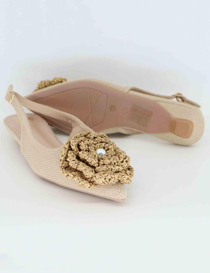 Slingback donna in tessuto beige con fiore U47000132700 TL20-13 Exe 