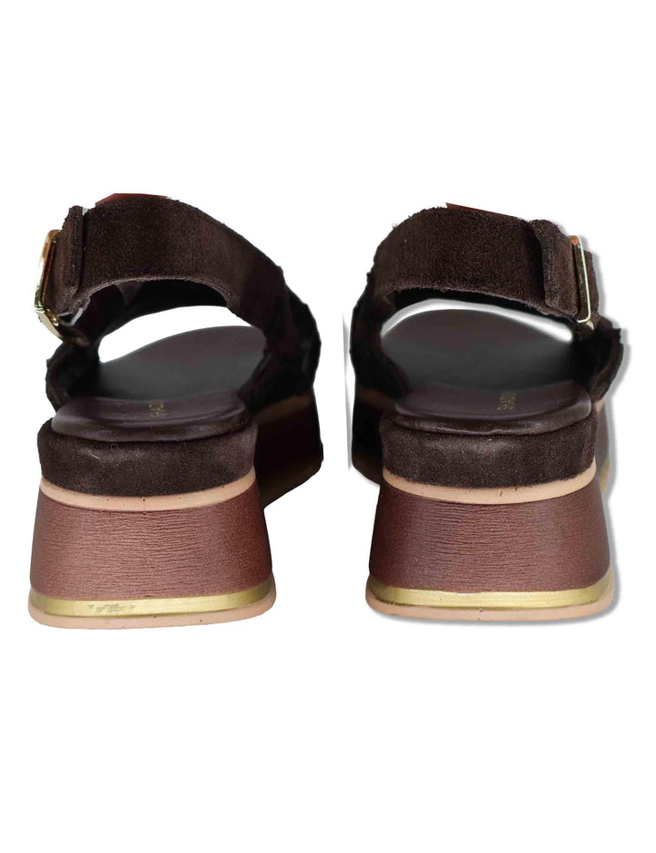 Sandali donna slingback in camoscio marrone con zeppa in gomma SP261381 014 Spatarella 