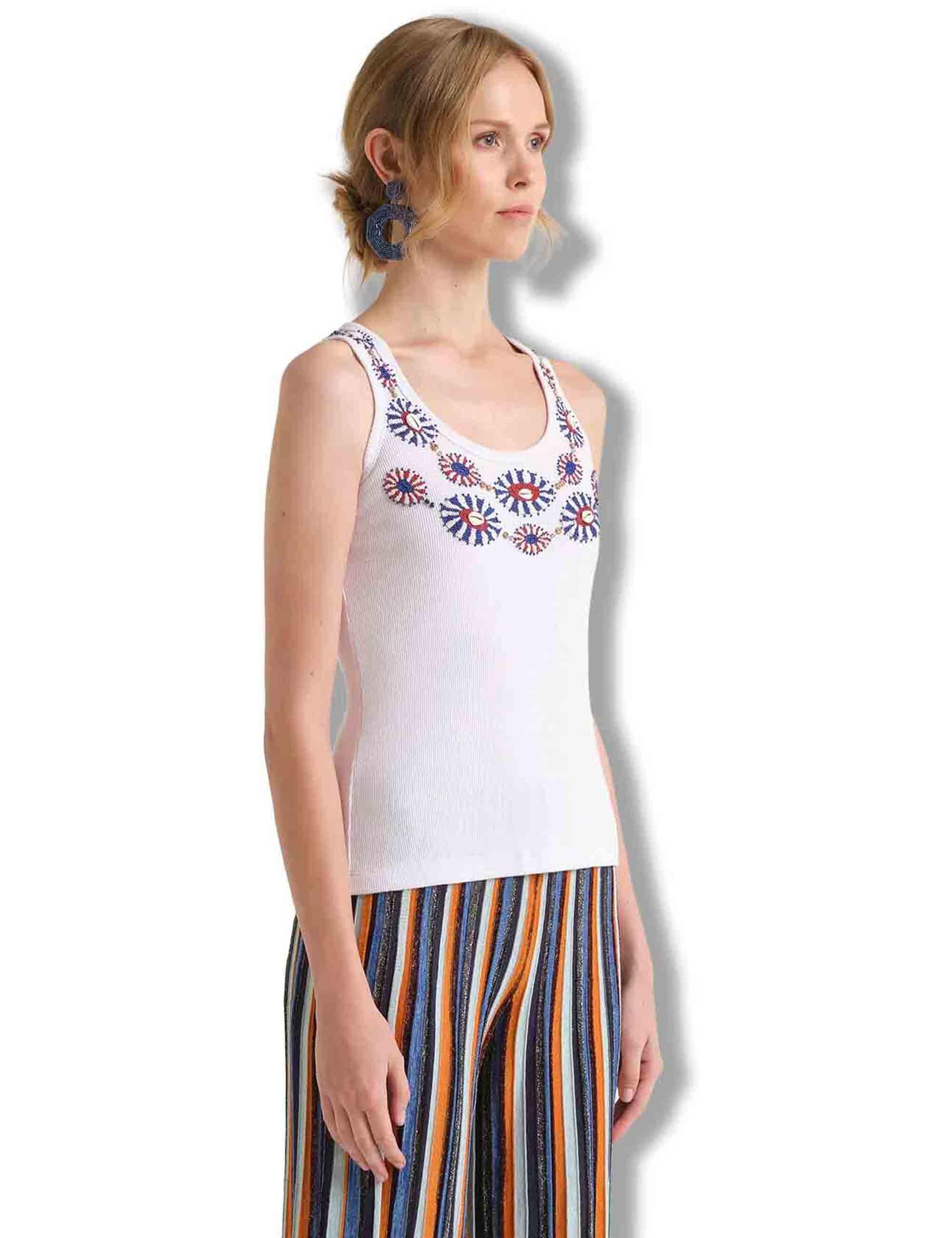 Top donna Oriental Embroidery in cotone blu con ricami JP552370669 D8094 Maliparmi 