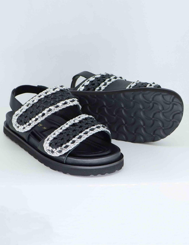 Sandali bassi donna in pelle nera intreccaita EB1003X 001 Elvio Zanon 