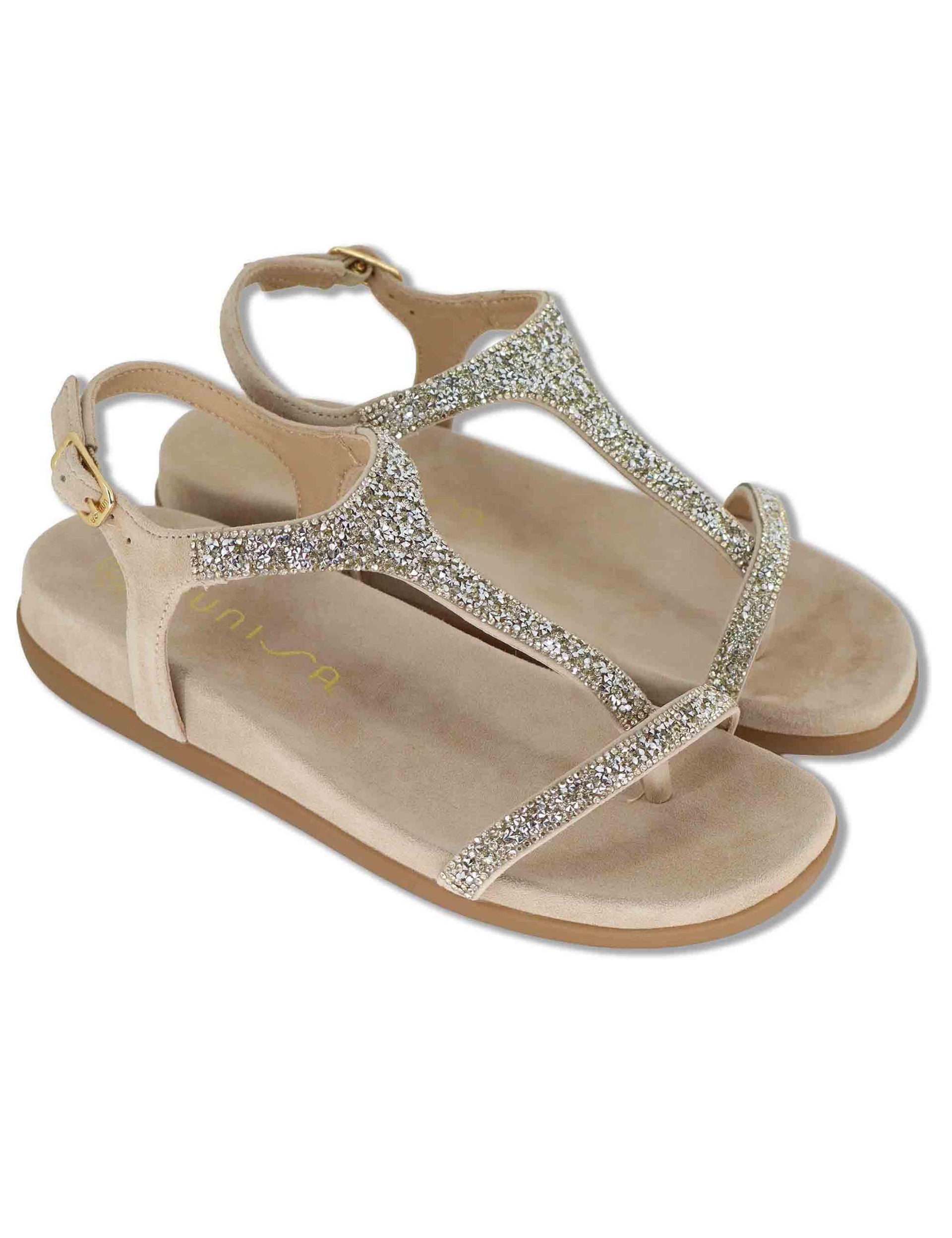 Sandali donna infradito in glitter nude con zeppa bassa in gomma CANADA KS SKIN Unisa 