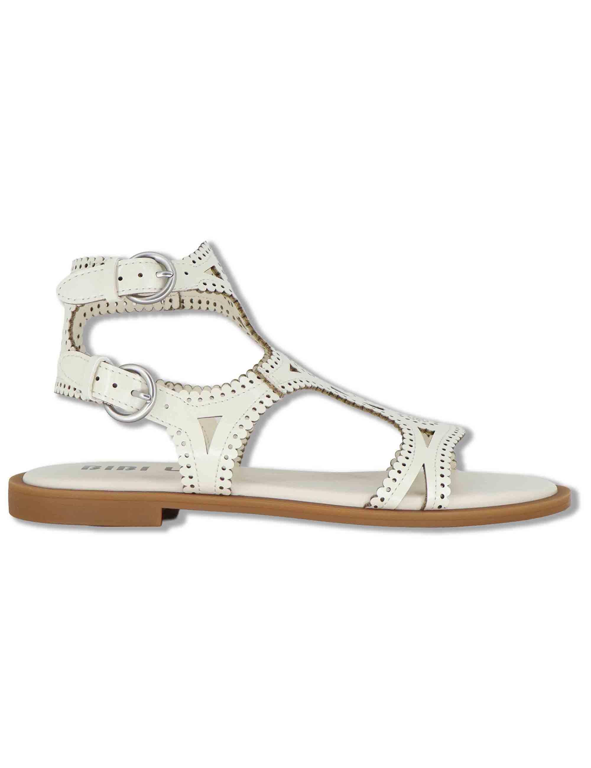 Sandali donna in pelle off white con tacco basso e cinturini Zasi 895Z80HG 02-OFF WHT Bibi Lou 