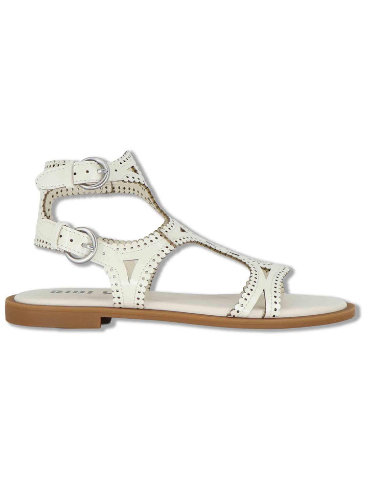 Sandali donna in pelle off white con tacco basso e cinturini Zasi 895Z80HG 02-OFF WHT Bibi Lou 