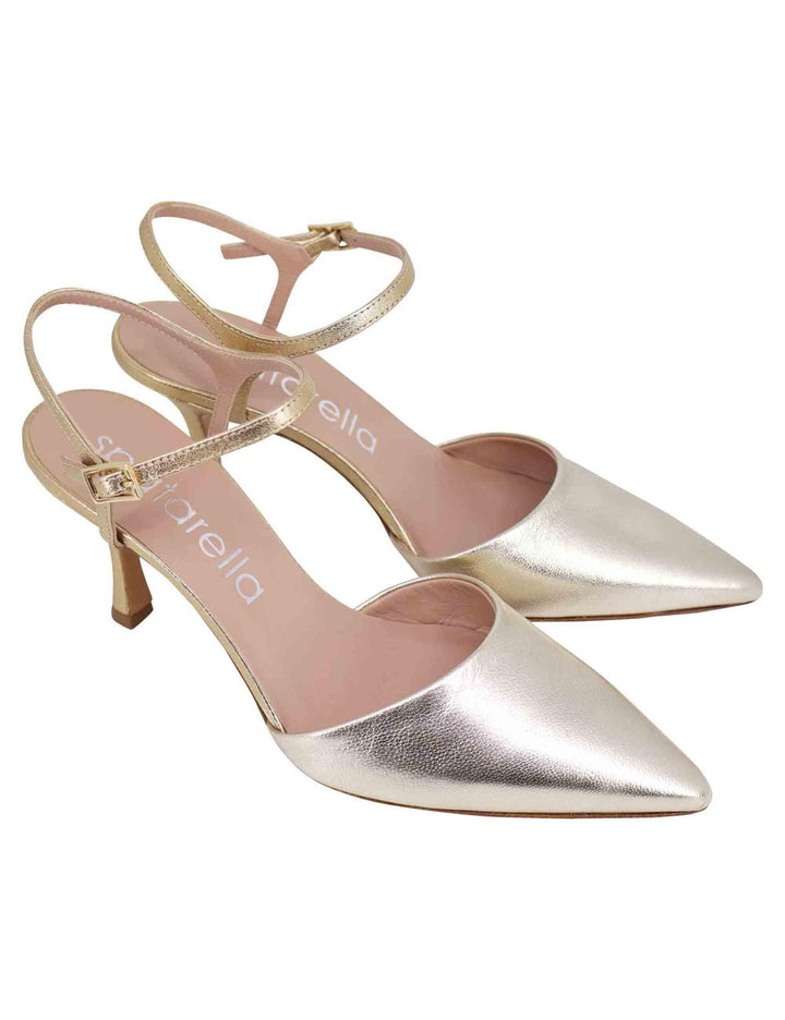 Sandali donna in pelle laminata argento e platino con tacco alto e cinturino alla caviglia SP286 607 Spatarella 