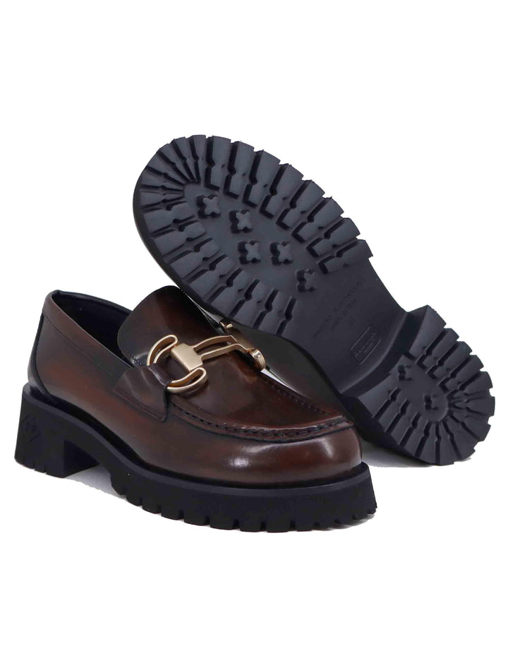 Mocassini donna in pelle cuoio con morsetto suola carrarmato JMC50 014 Poesie Veneziane 