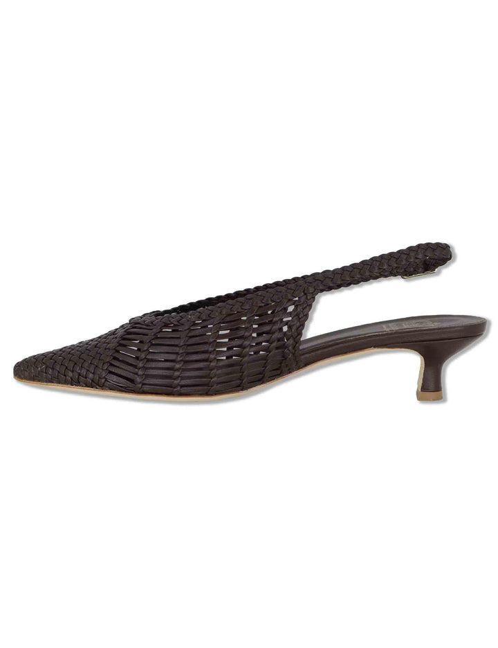 Decollete slingback donna in pelle intrecciata marrone con tacco basso e punta a punta CH2657/RT CV014 L'Arianna 