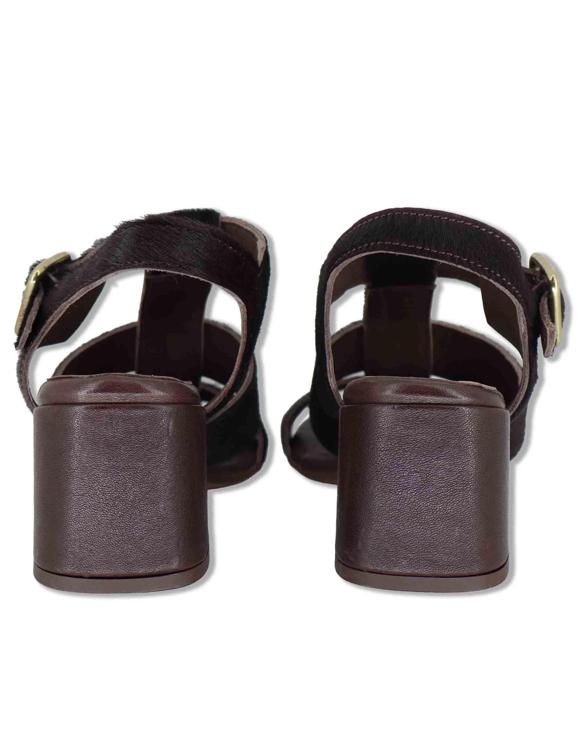 Sandali donna in pelle testa di moro con fasce e cinturino alla caviglia SP8212 014 Spatarella 