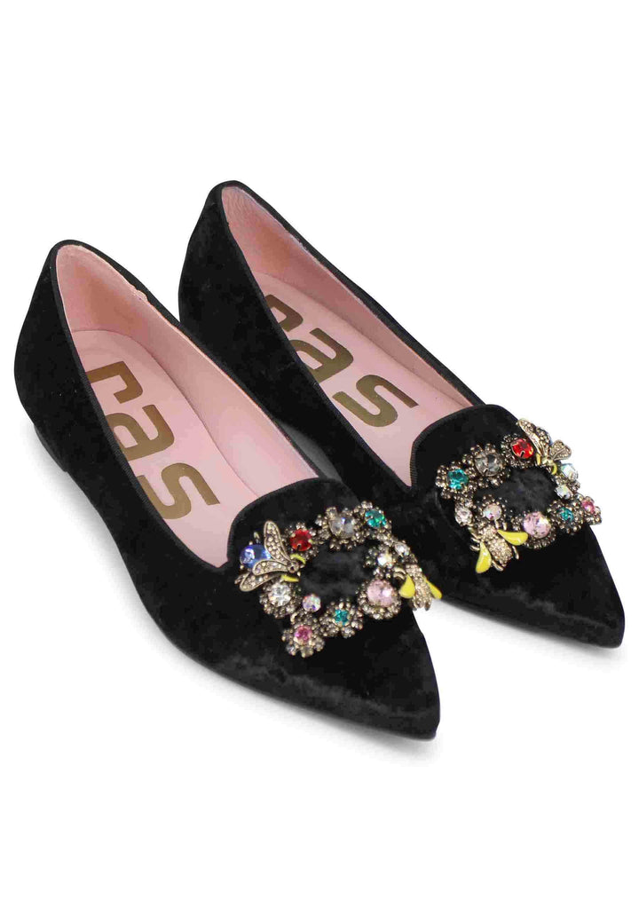 Ballerine donna a in velluto nero con fibbia gioiello 7313 001 Ras 