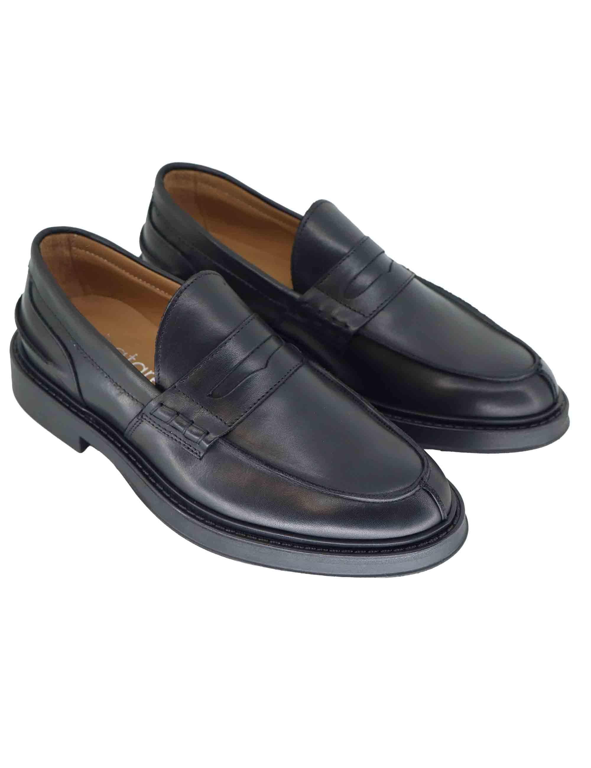 Mocassini uomo in pelle nera con suola in gomma SP030 001 Spatarella 