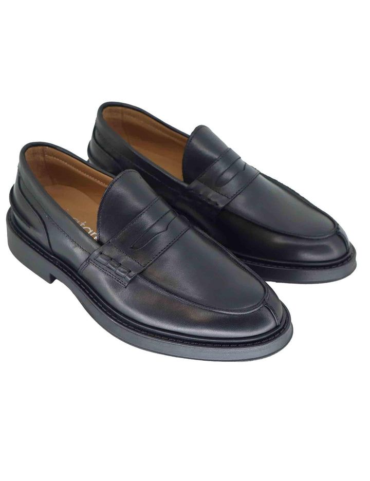 Mocassini uomo in pelle nera con suola in gomma SP030 001 Spatarella 