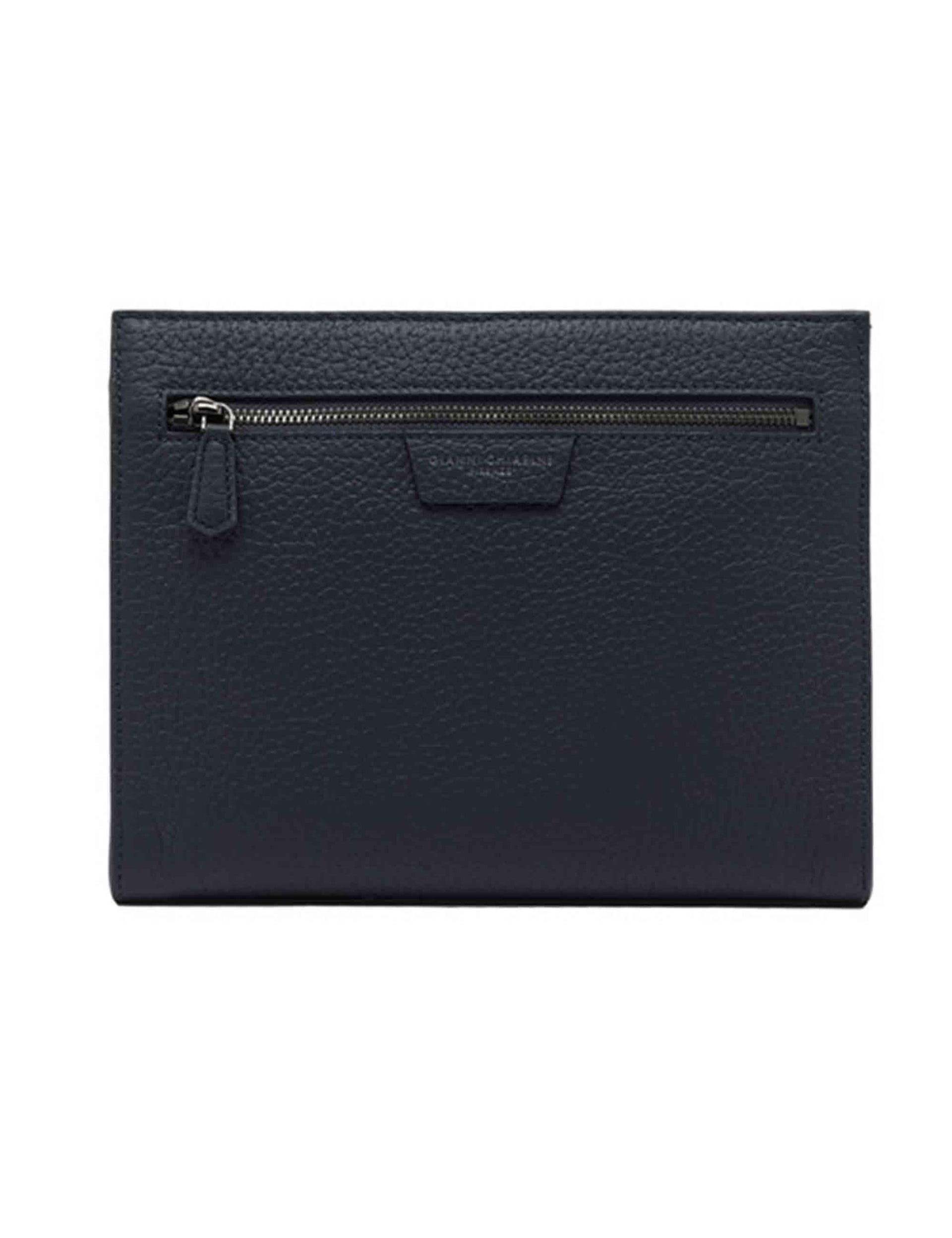 Pochette uomo in pelle blu con zip B18195 DS QNT Gianni Chiarini 