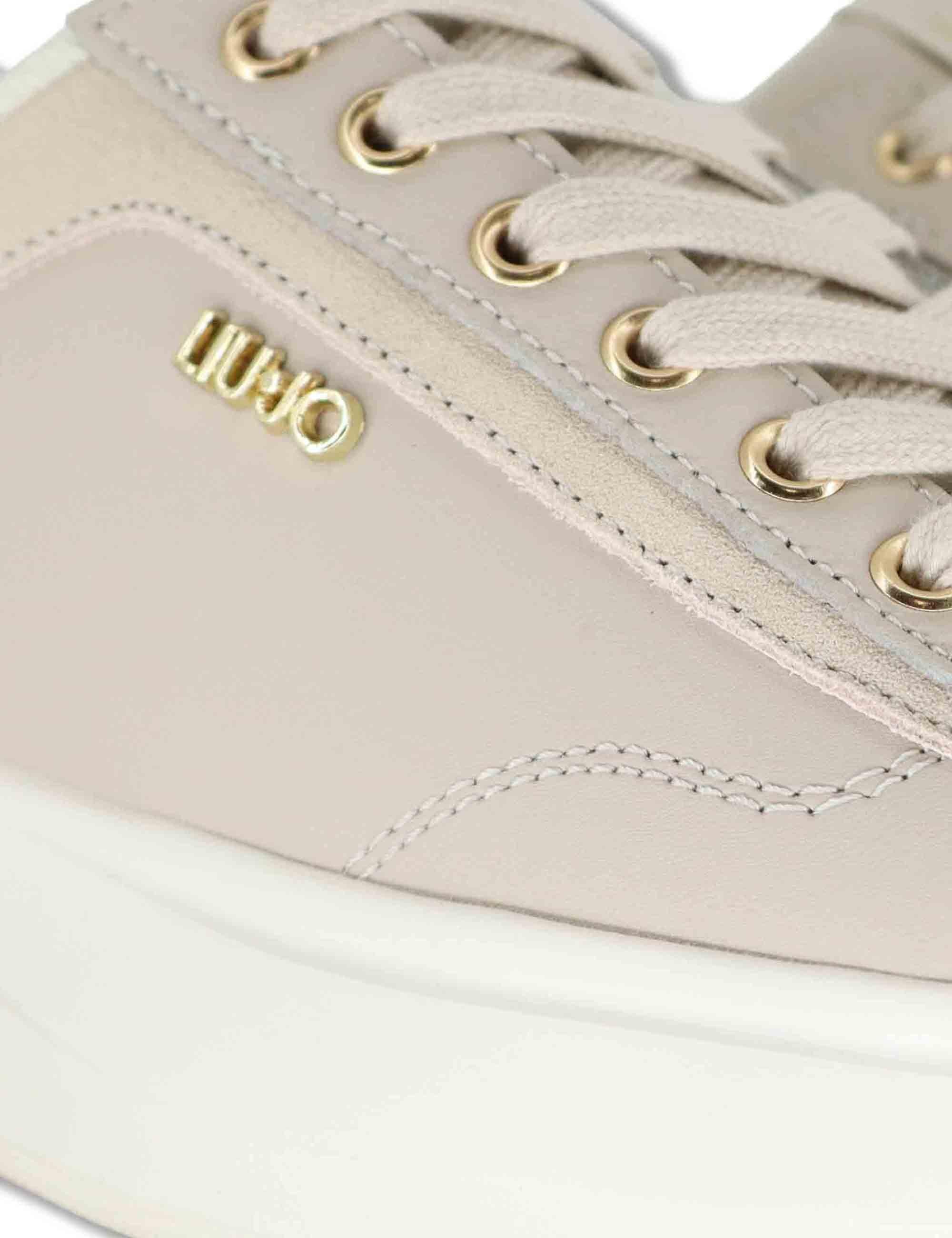 Sneakers donna in pelle e tessuto off white con suola alta in gomma CASPER 01 GOLD Liu-Jo 