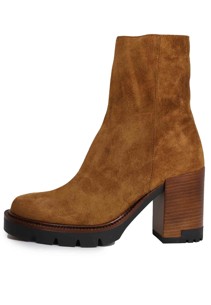 Stivaletti donna in camoscio cuoio con tacco e plateau in gomma 626 014 Tsakiris Mallas 