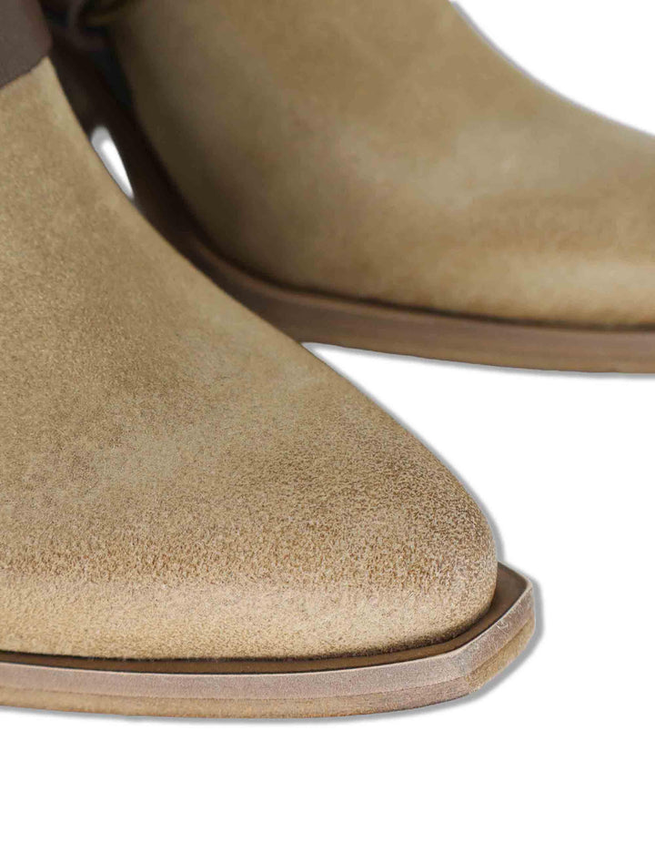 Sabot texani donna in camoscio taupe con tacco alto e cinturone SPXD878 029 Spatarella 