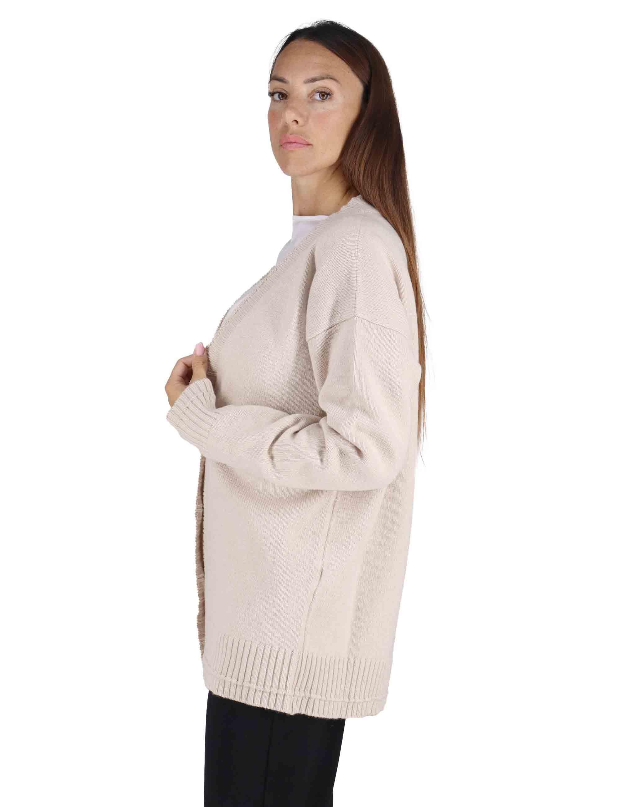 Cardigan donna Cahemire Merinos in lana beige con scollo a V JN370574315 11034 Maliparmi 