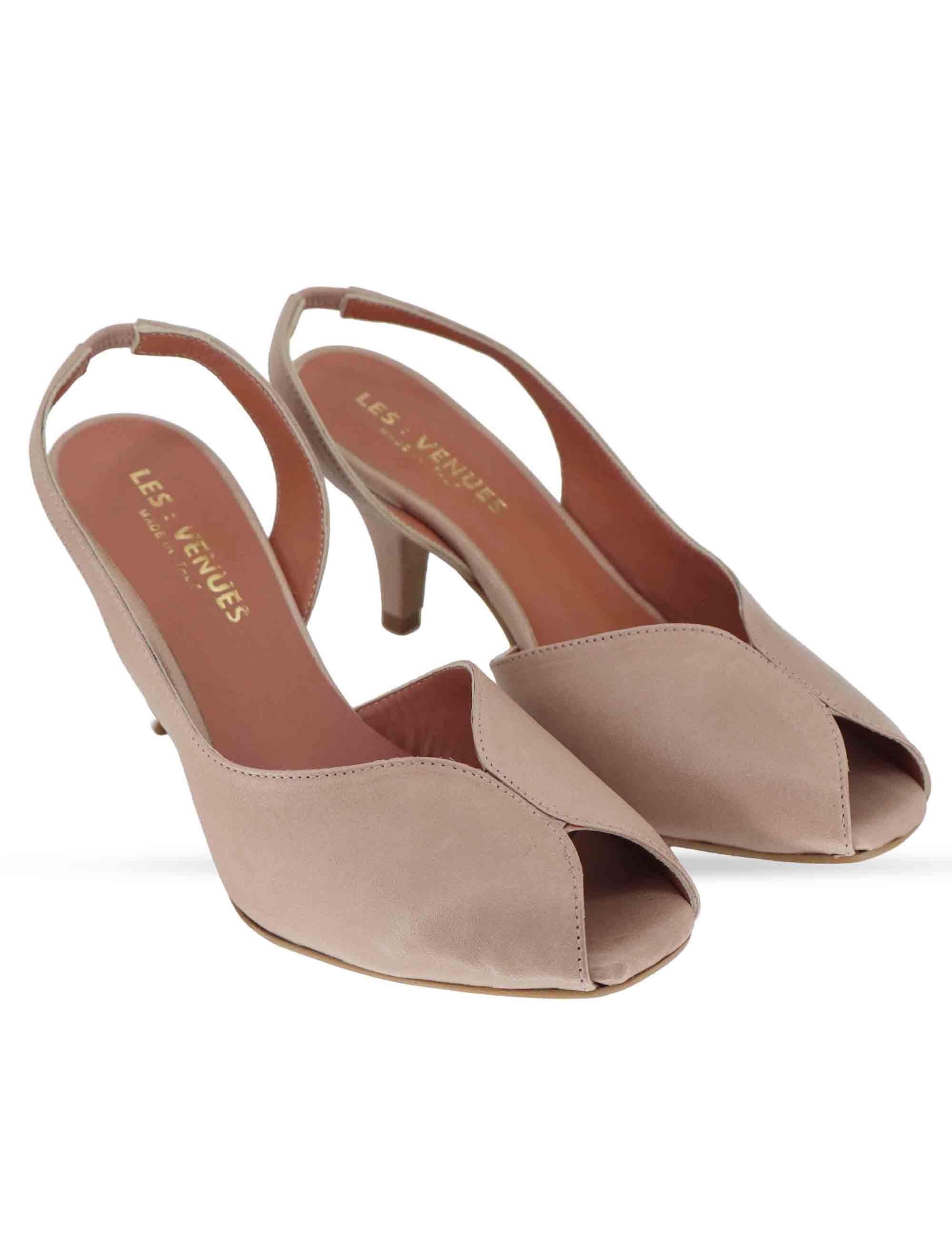 Sandali donna slingback in pelle cipria con tacco alto E401 015 Les Venues 