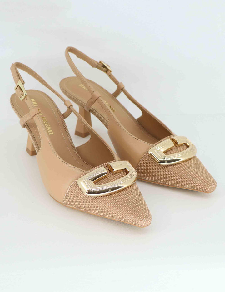 Slingback donna in pelle e tessuto beige con fibbia BL0401X 014 Bruno Premi 