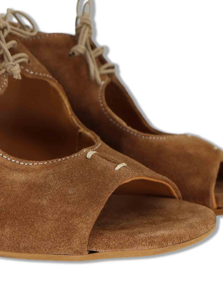 Sandali donna in camsocio cuoio con laccetti e tacco medio SP8218 014 Spatarella 